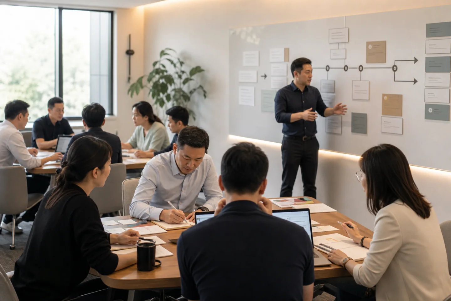 企业经营者参加AI落地方案工作坊的示意图